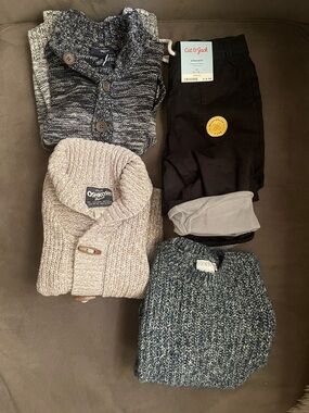 Size 5/6 boys bundle, 3 sweater, NWT fleece lined pants, gap, Zara, osh kosh